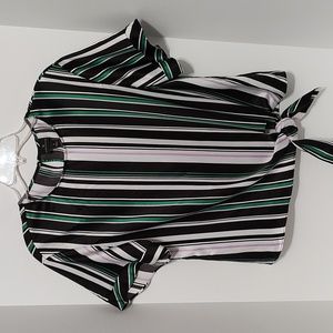 Striped Tie-Front Blouse in Black, White & Green
